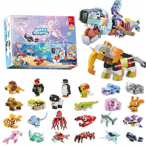 ADVENT CALENDAR 24 ELEMENTS BUILDING BLOCKS ANIMALS ELEPHANT DINO