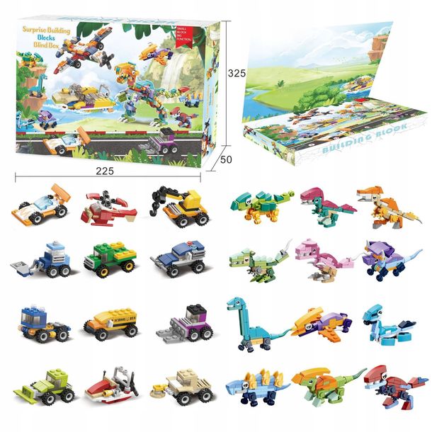 ADVENT CALENDAR 24 SETS DINOSAUR BLOCKS AND CARS FOR GIFT
