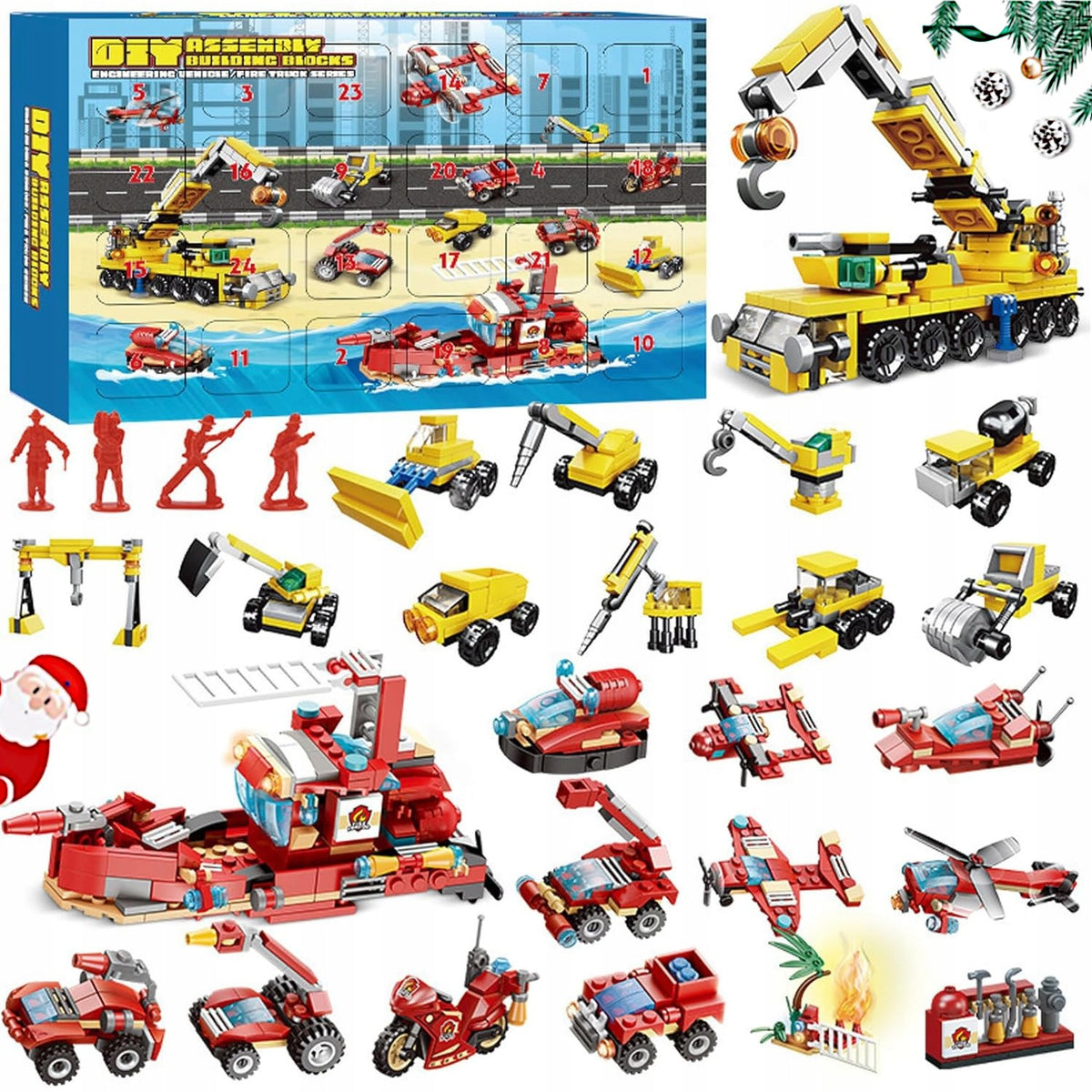 ADVENT CALENDAR BLOCKS FIRE BRIGADE VEHICLES GIFT FOR SANTA CLAUS CHILDREN