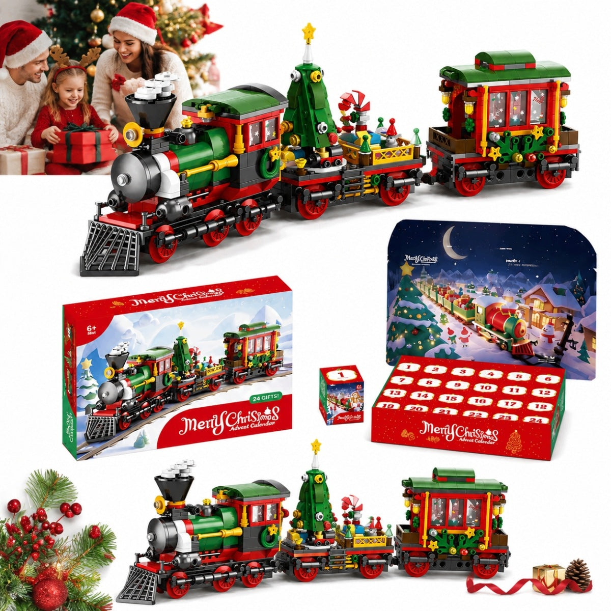 ADVENT CALENDAR CHRISTMAS TRAIN 24 DAYS BLOCKS FOR CHILDREN AND ADULTS