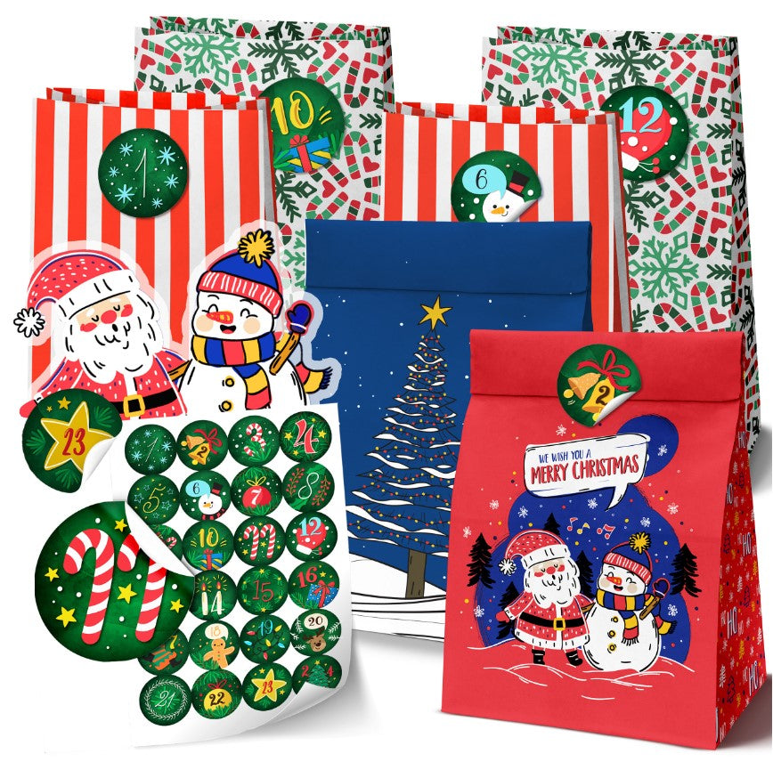 ADVENT CALENDAR DIY BAGS 24 Pcs + ECO-FRIENDLY STICKERS Do It Yourself
