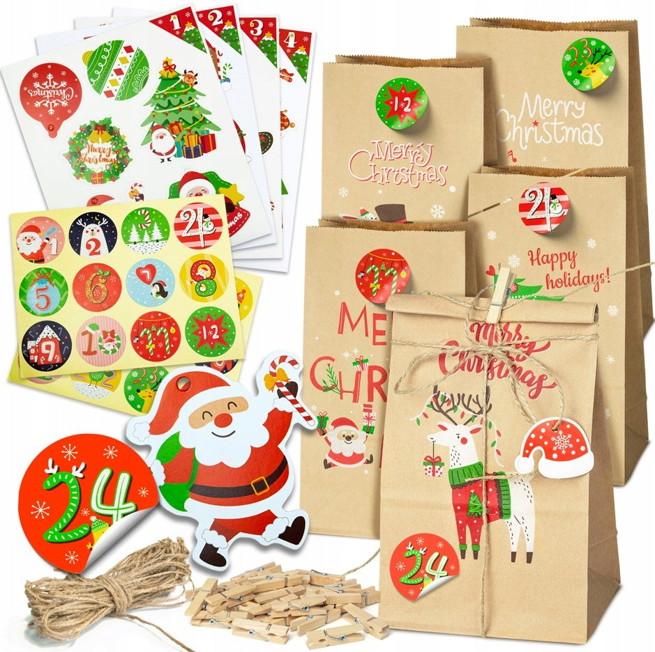 ADVENT CALENDAR DIY ECO HANDBAGS PRINT CHRISTMAS STICKERS DO IT YOURSELF