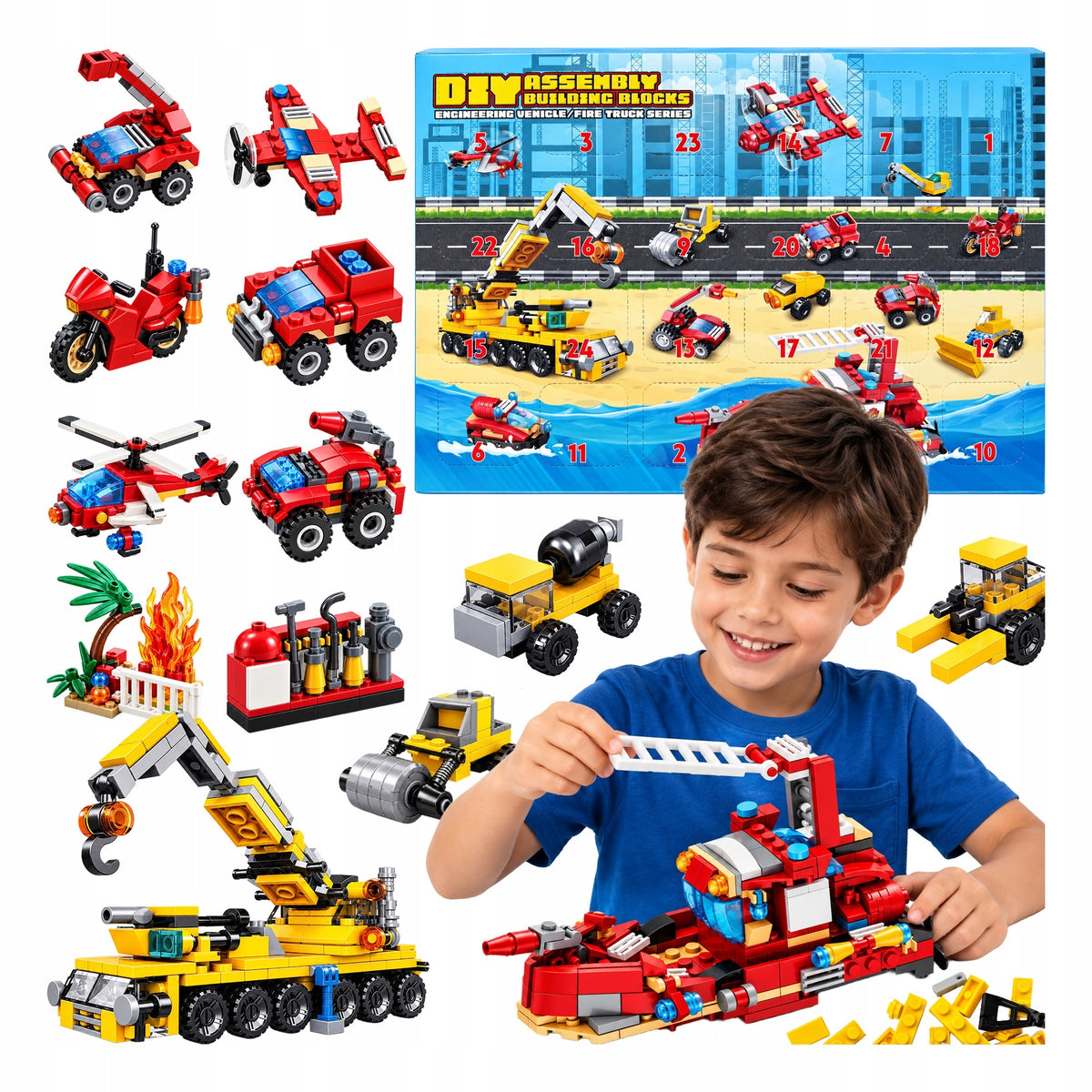 ADVENT CALENDAR DIY FOR CHILDREN BUILDING BLOCKS CARS AND VEHICLES