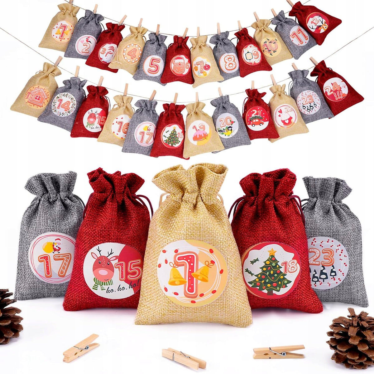ADVENT CALENDAR DIY Jute Bags 24 For Christmas Tree Gifts 3 Colors