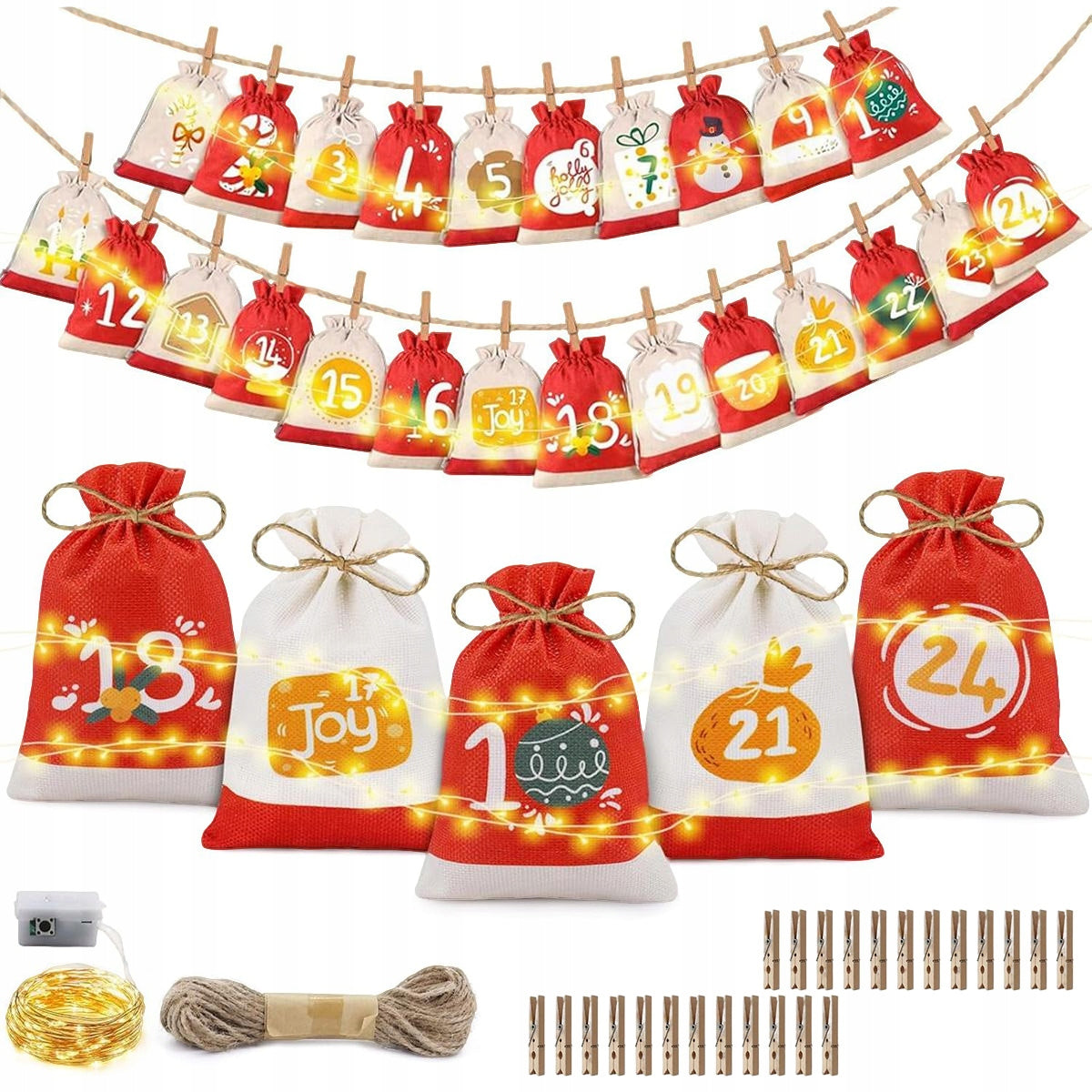 ADVENT CALENDAR DIY POUCHES CLIPS HANGING STRING WITH EXQUISITE DESIGNS Packaging status original
