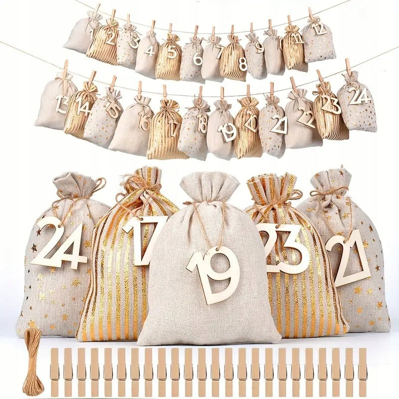 ADVENT CALENDAR DIY POUCHES STRING STICKERS SET CHRISTMAS GIFTS