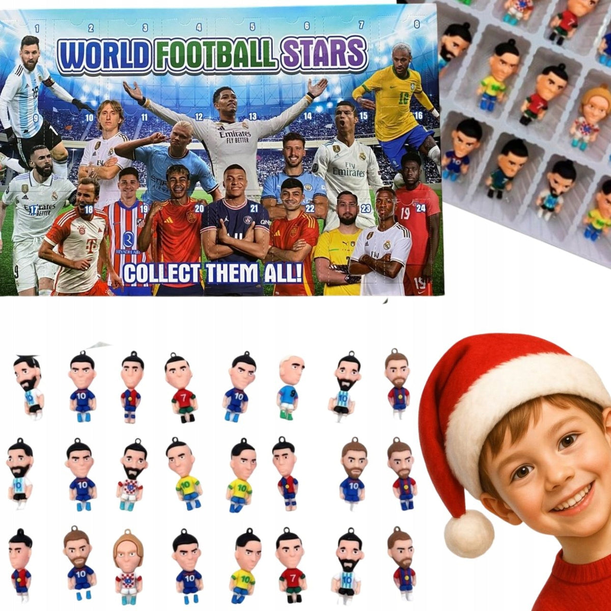 ADVENT CALENDAR FOOTBALL PLAYERS 24 FIGURES SET FOR THE HOLIDAYS!