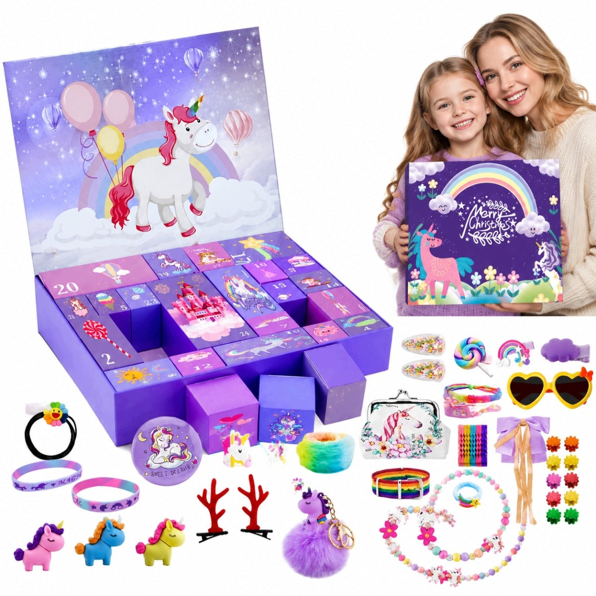 ADVENT CALENDAR FOR GIRLS ACCESSORY SET 24-DAY UNICORN