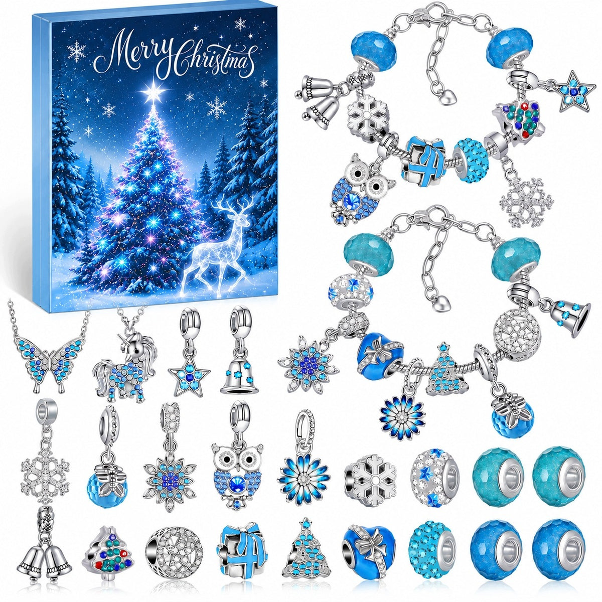 ADVENT CALENDAR JEWELRY FOR WOMEN BRACELET CHARMS PENDANTS 24EL Packaging status original