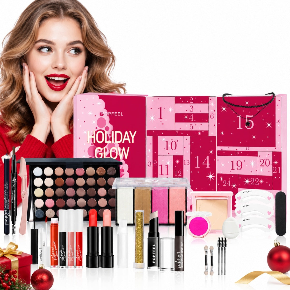 ADVENT CALENDAR SET OF WOMEN'S COSMETICS FOR FACE MAKEUP