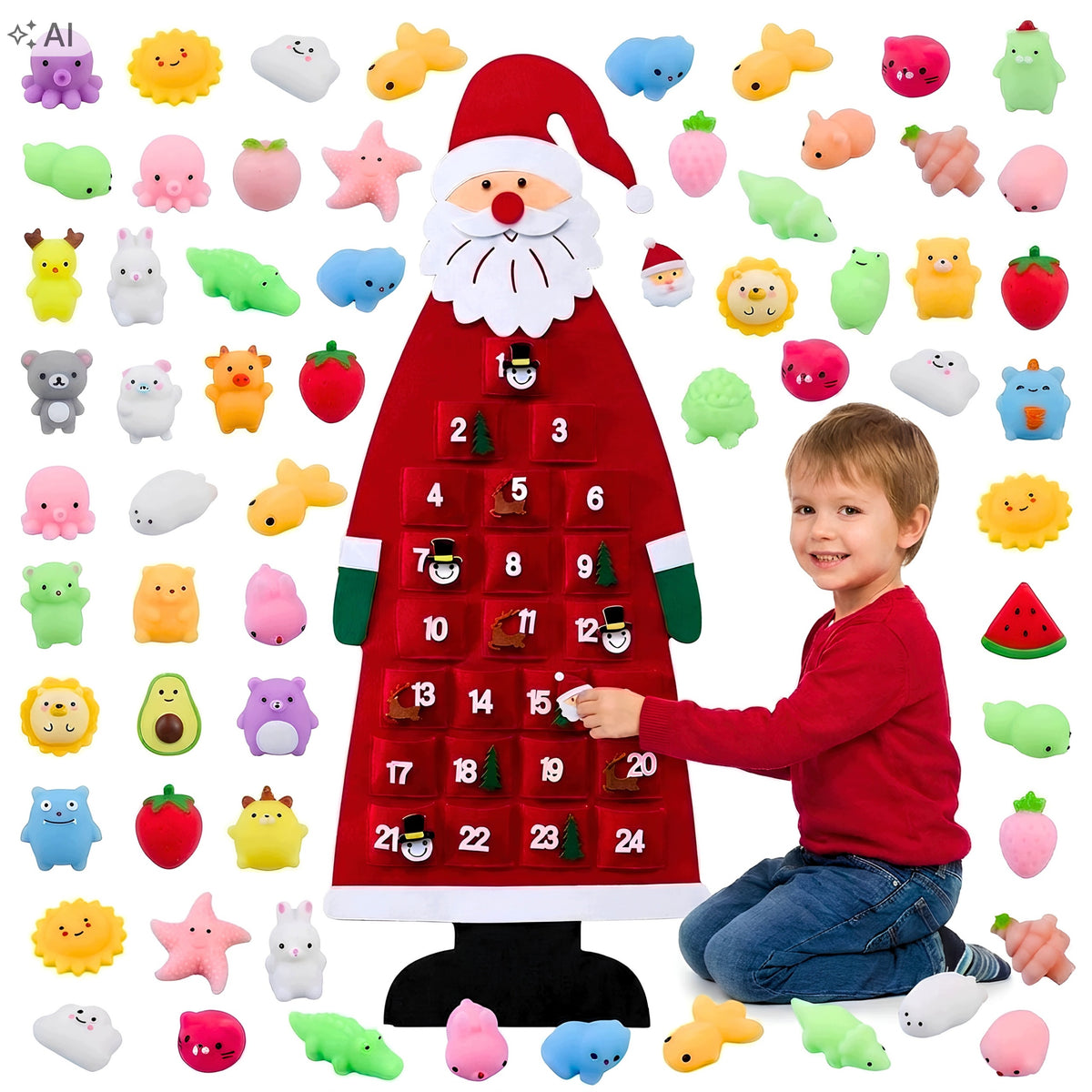 ADVENT CALENDAR SQUISHY SANTA CLAUS FOR CHILDREN SQUISHIES MOCHI SET OF 24PCS