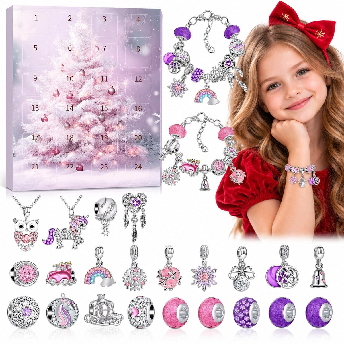 ADVENT CALENDAR WITH JEWELRY FOR GIRLS BRACELET CHARMS 24 EL Packaging status original