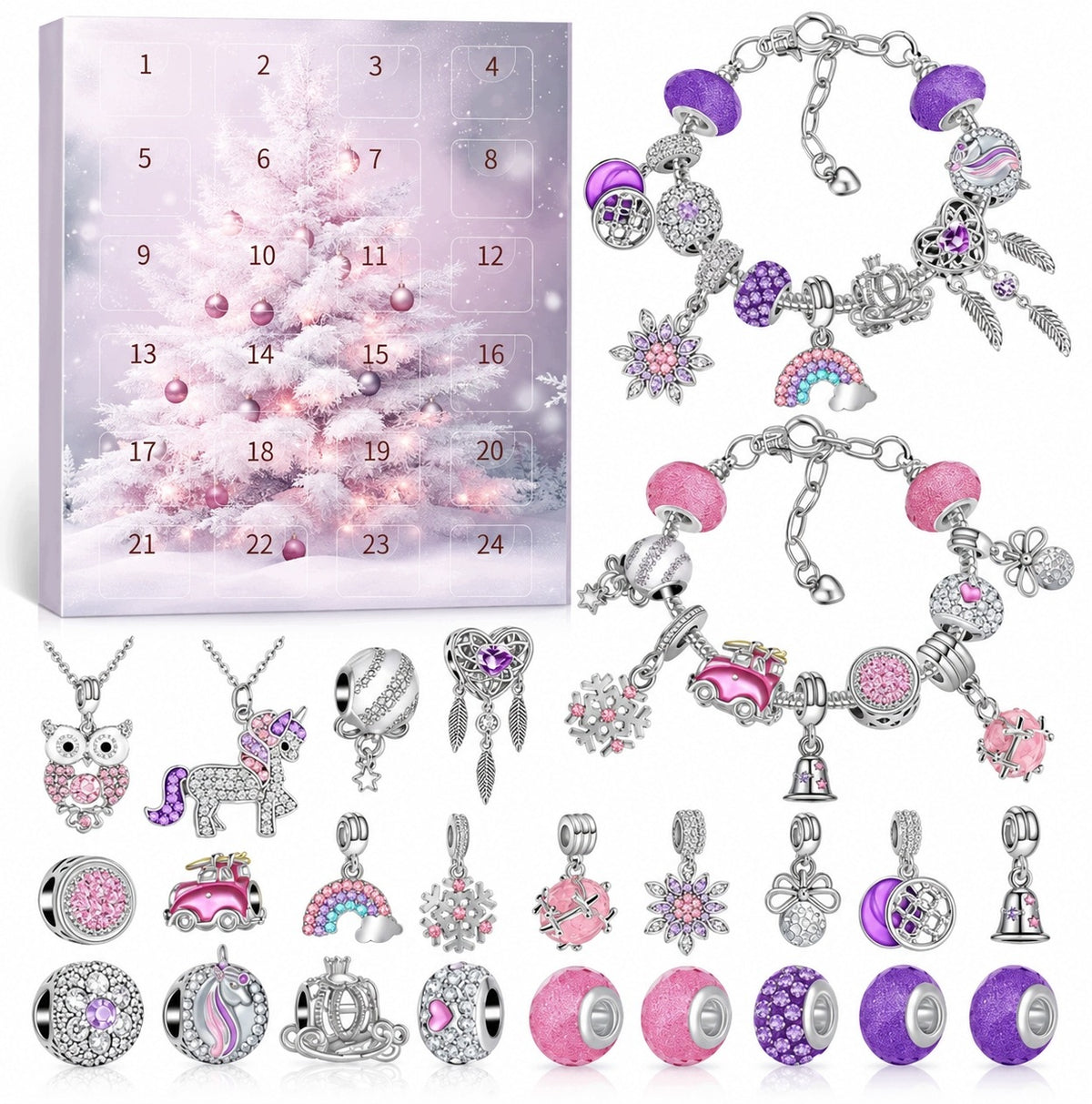 ADVENT CALENDAR WITH JEWELRY FOR GIRLS BRACELET CHARMS 24 EL
