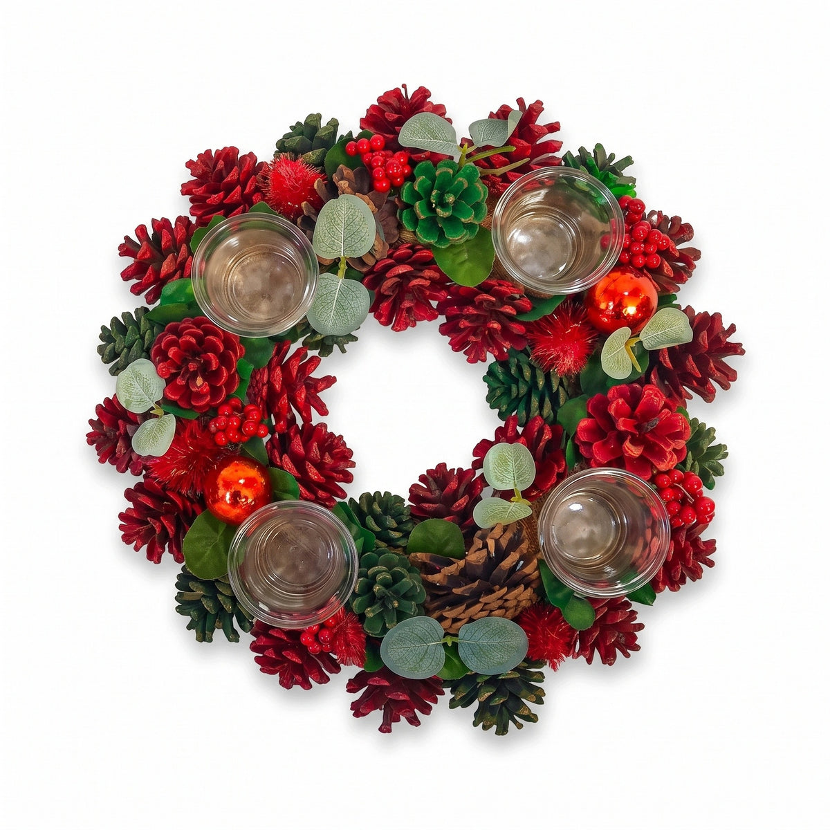 ADVENT WREATH 4 CANDLESTICKS WITH CONES AND POLYGONAL FOAM Ø 34 CM Packaging status original