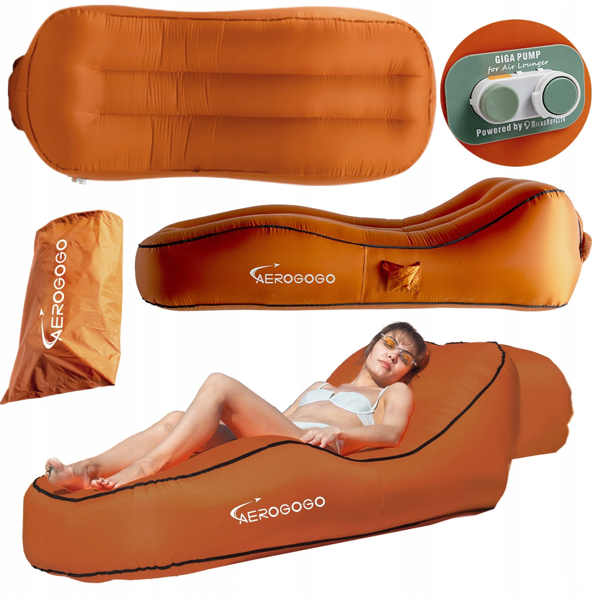 AEROGOGO Inflatable MATTRESS Automatic DECKCHAIR SOFA pumped CS1 BROWN