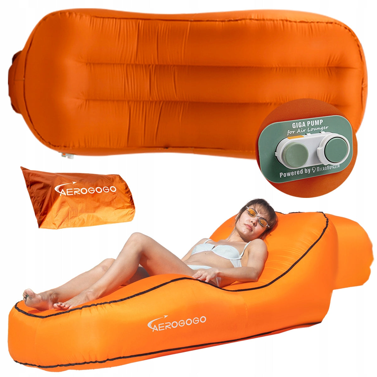 AEROGOGO Inflatable MATTRESS Automatic DECKCHAIR SOFA pumped CS1 ORANGE Color orange