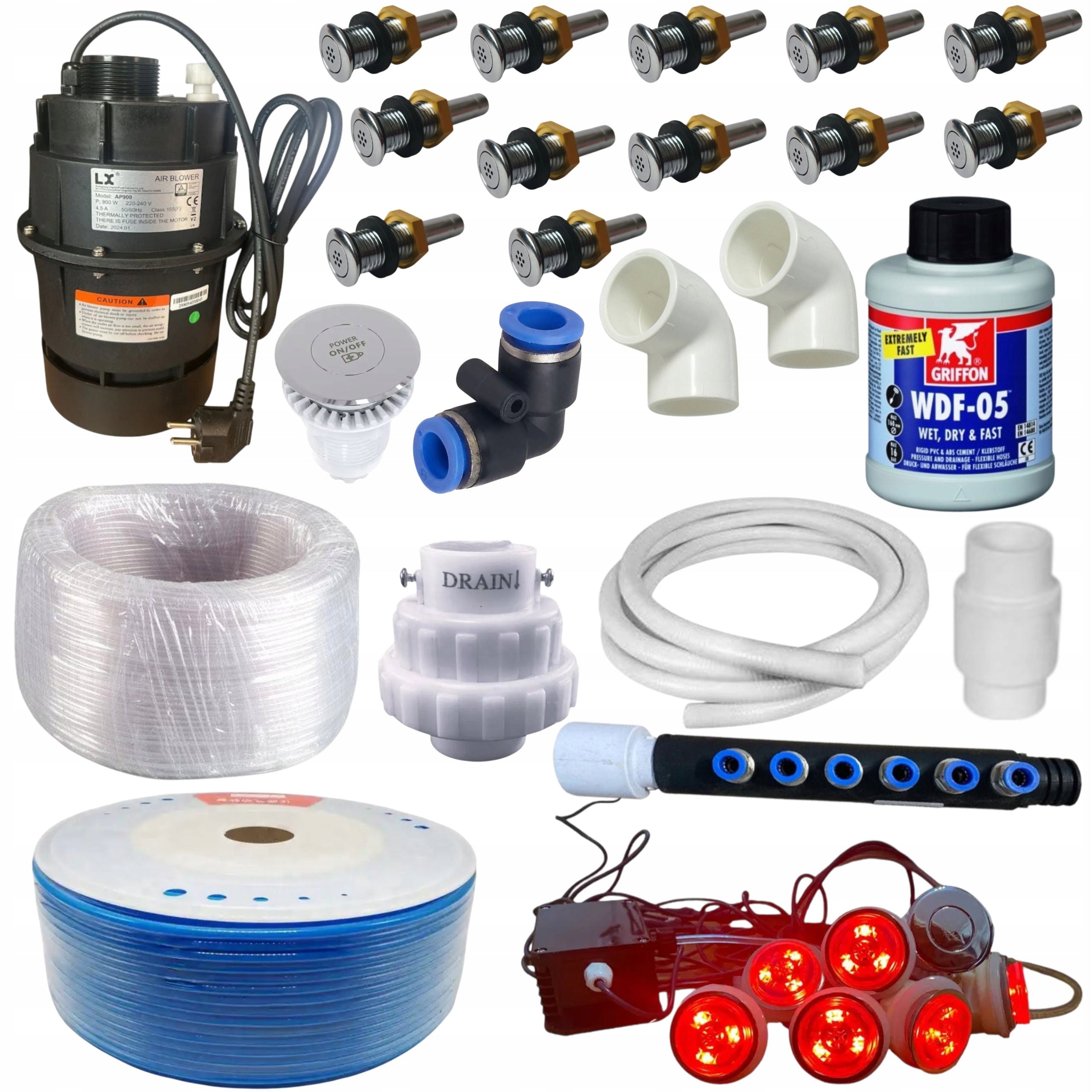 AEROMASSAGE KIT Pump 900W 18 Nozzles including 6 LED for Jacuzzi Balii SPA