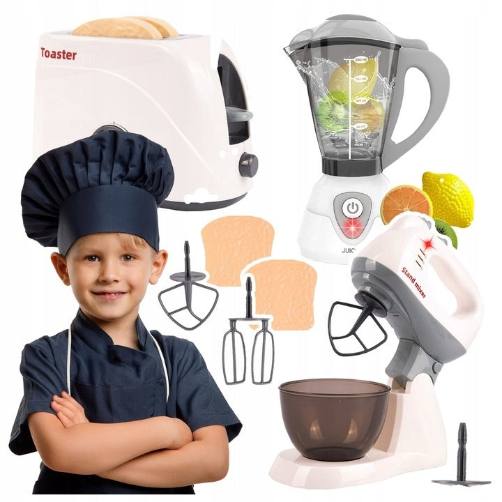 AGD SET FOR KIDS BLENDER FOOD PROCESSOR PLANETARY TOASTER 3IN1
