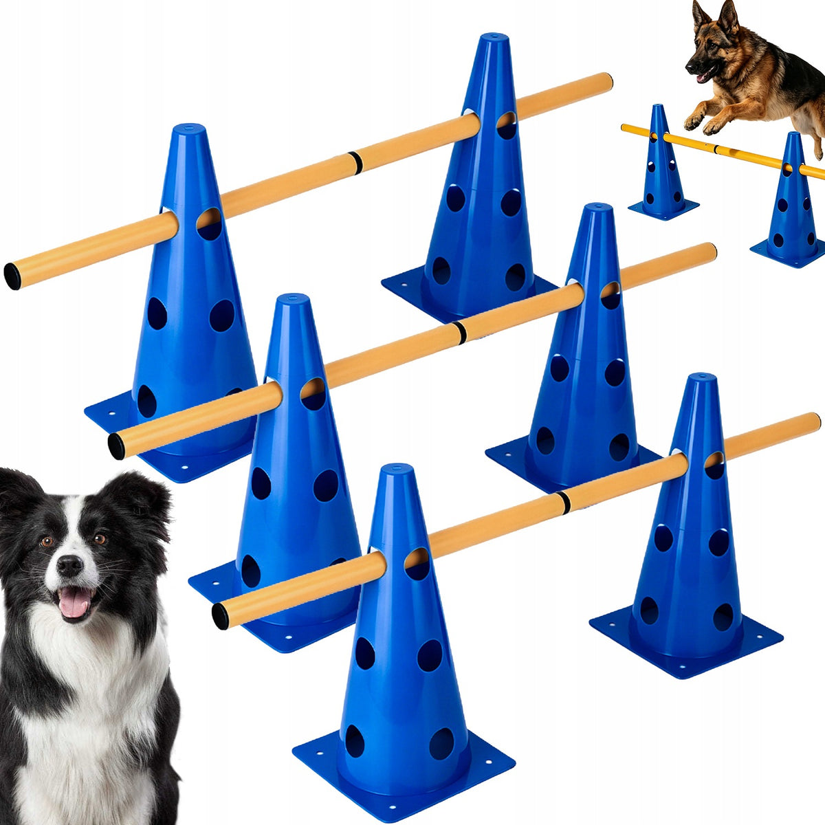 AGILITY SET FOR DOG 6 CONES 6 POLES SPORTS TRAINING ADJUSTABLE