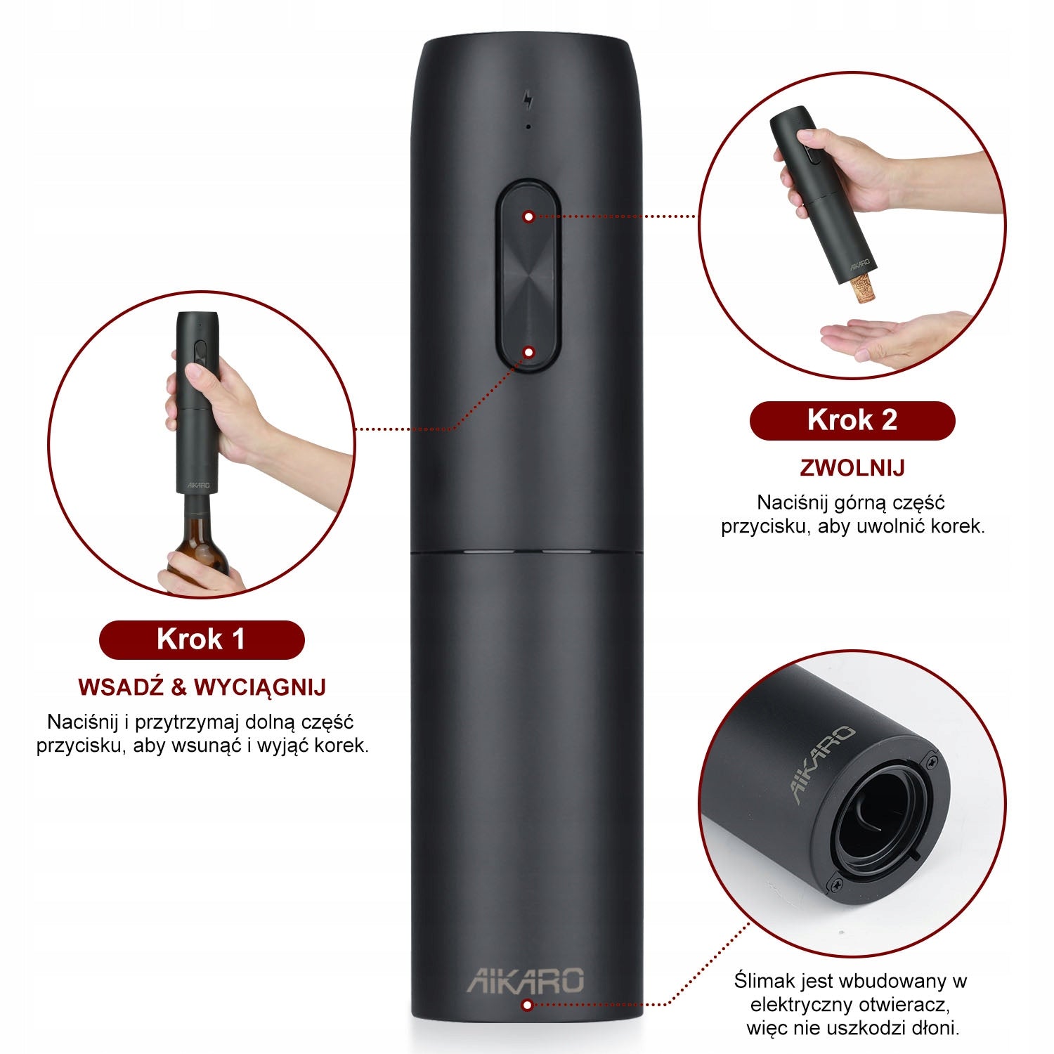 AIKARO - Electric Wine Bottle Opener Automatic Corkscrew Set, Rechargeable Brand AIKARO