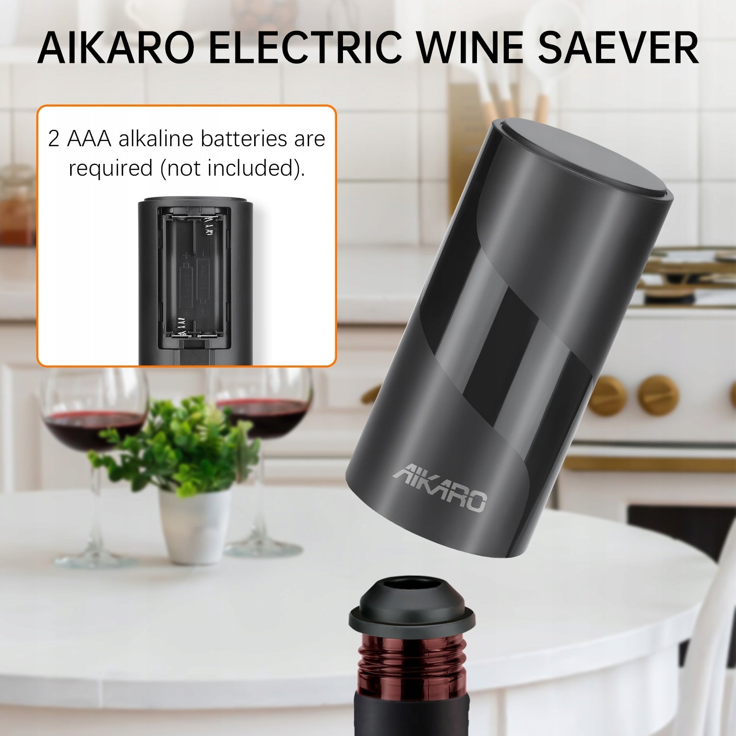 AIKARO - Electric Wine Preserver with Stopper, Battery Manufacturer code L523000LCOLOR191106-KVA36