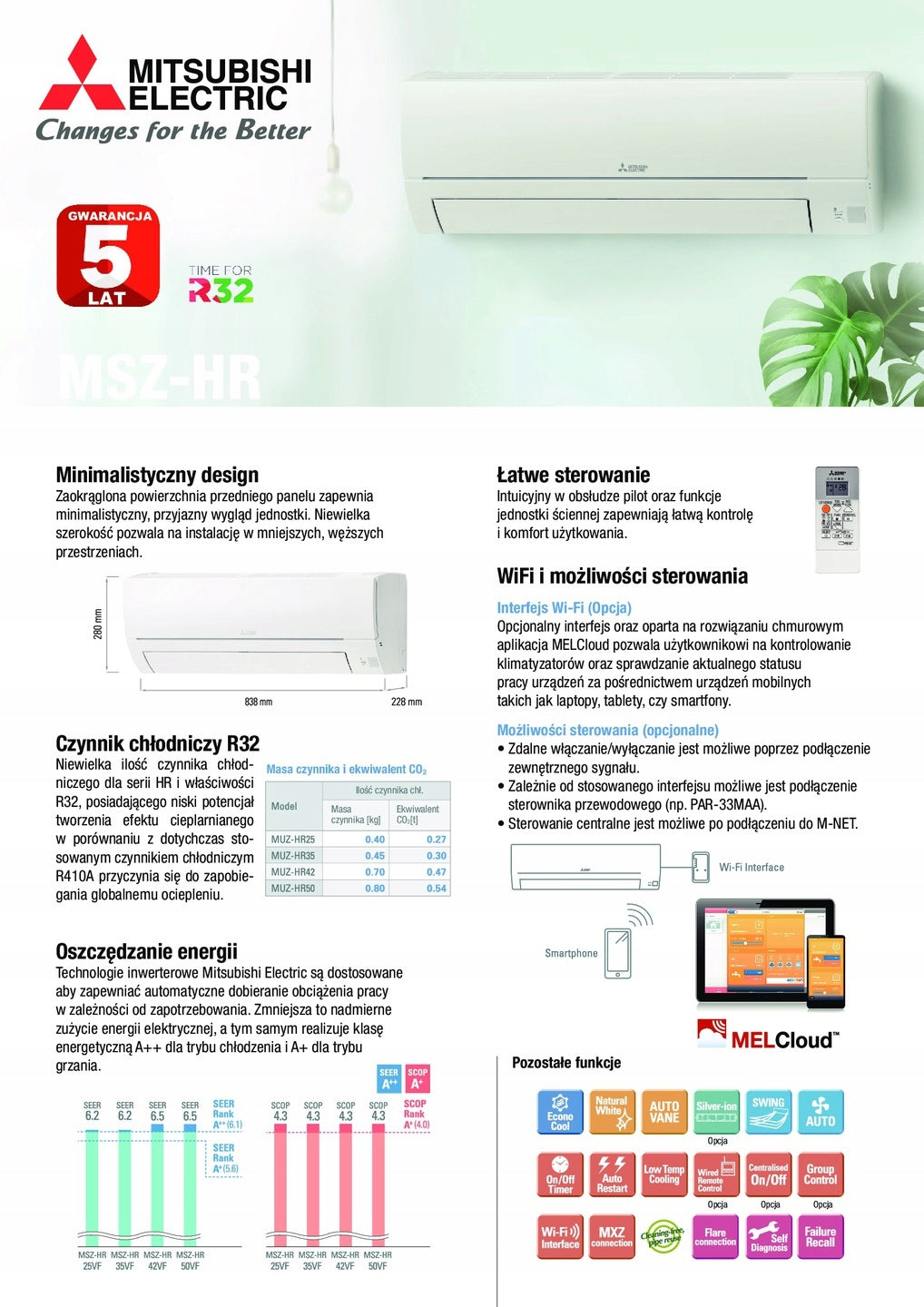 AIR CONDITIONER MITSUBISHI MSZ- HR35VFK 3,5kW WIFI INSTALLMENTS ZERO NEW MODEL 2026 Energy class - cooling A+++