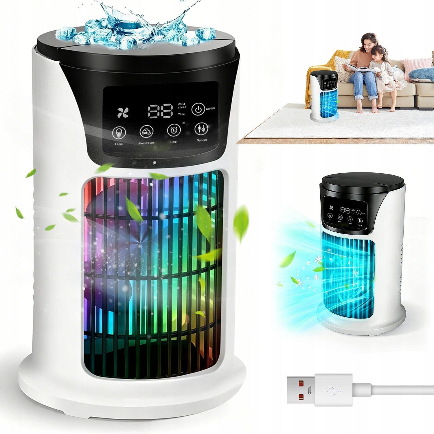 AIR CONDITIONER USB 300ML 6 GEARS FAN HUMIDIFIER WITH TIMER LED FUNCTION