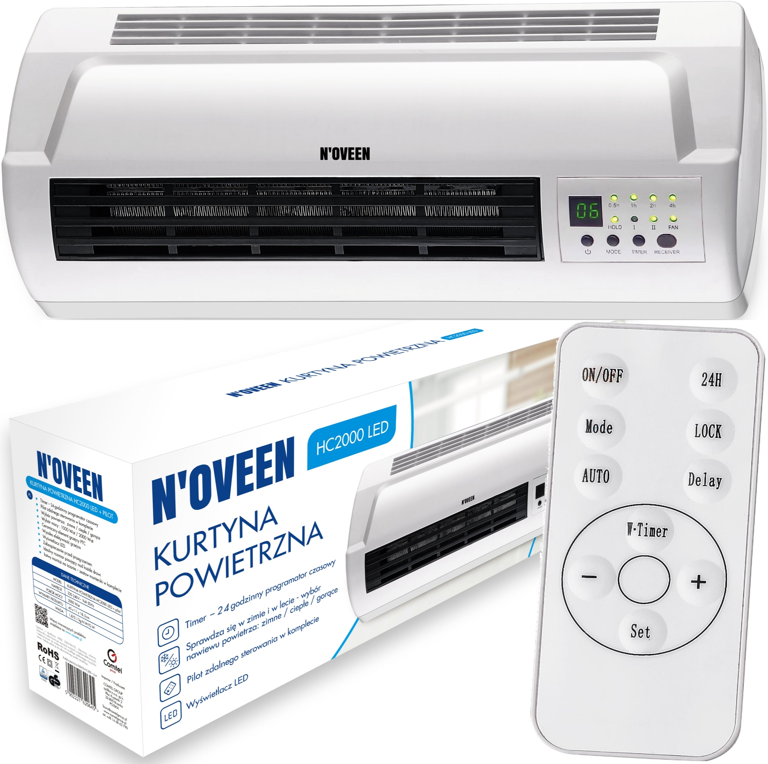 AIR CURTAIN CERAMIC ENERGY SAVING HEATER 2000W LCD REMOTE CONTROL