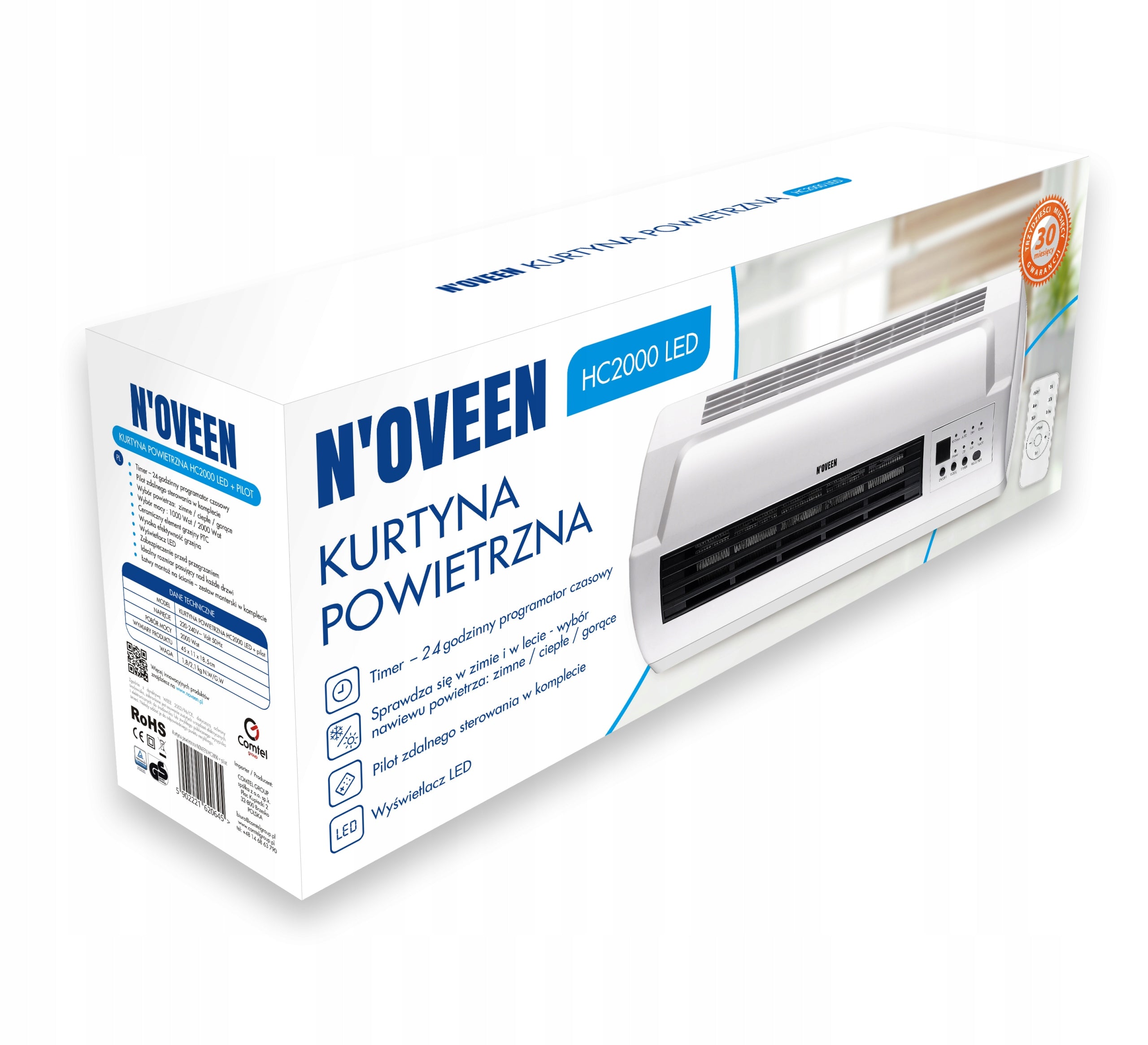 AIR CURTAIN FAN ELECTRIC WALL HEATER NOVEEN 2000W Brand N'oveen