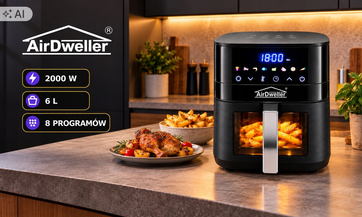 AIR FRYER 2000W 6L AIRDWELLER 8 PROGRAMS BLACK Packaging status original