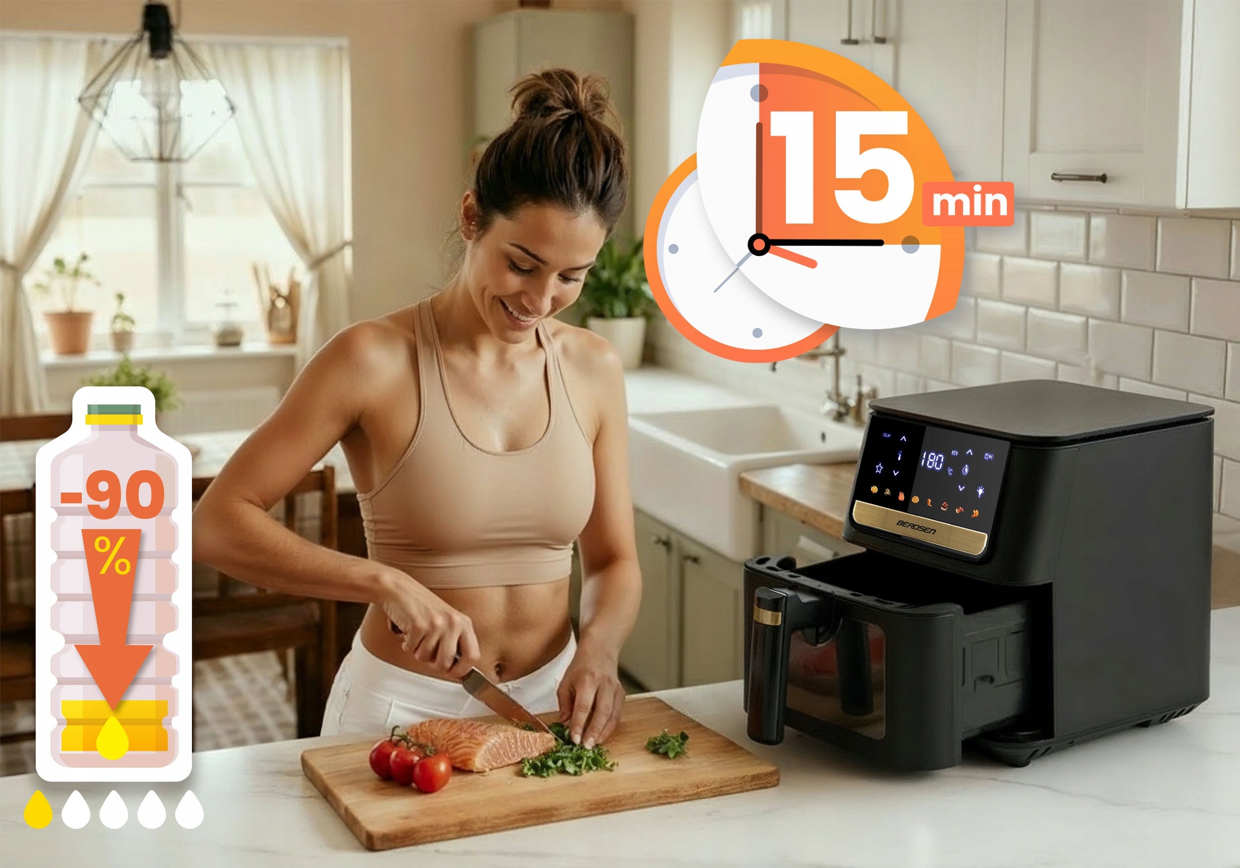 AIR FRYER 6.5L BERDSEN 1700W Bowl volume 6.5 l