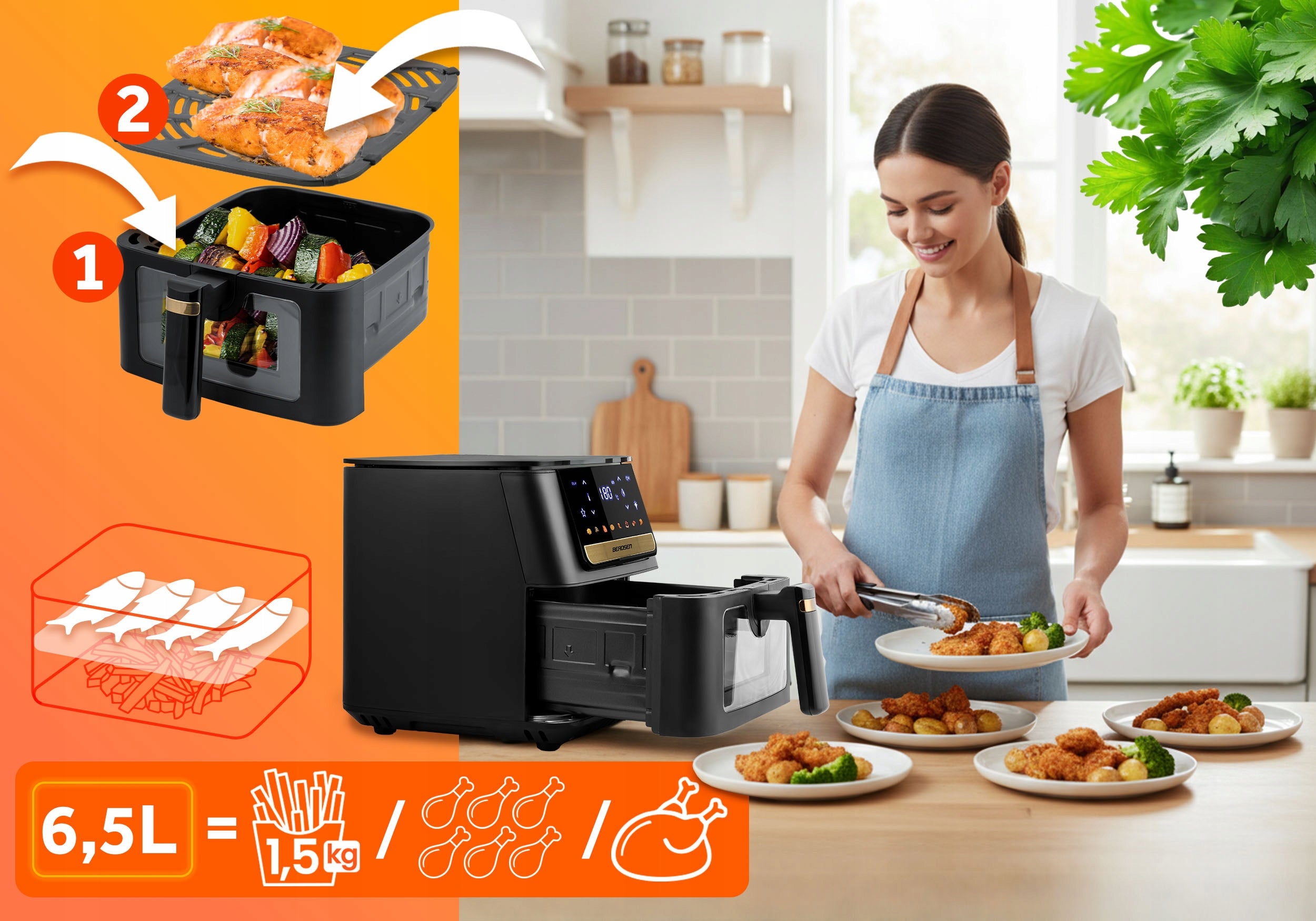 AIR FRYER 6.5L BERDSEN 1700W Brand Berdsen