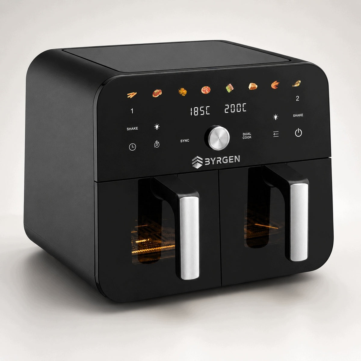AIR FRYER BYRGEN 9L DUAL ZONE 2400W SYNC DUAL COOK 2 LED CHAMBERS 8 PROGRAMS Packaging status original