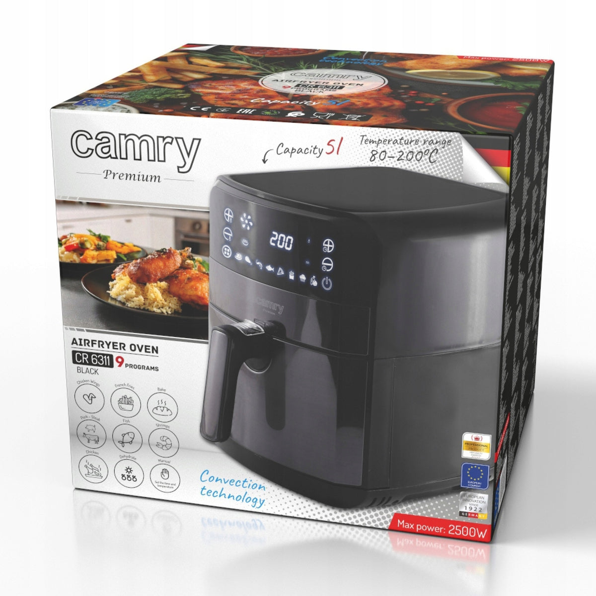 AIR FRYER NON-FAT AIR FRYER 5L AIR FRYER XXL 2500W 9 PROGRAMS Packaging status original