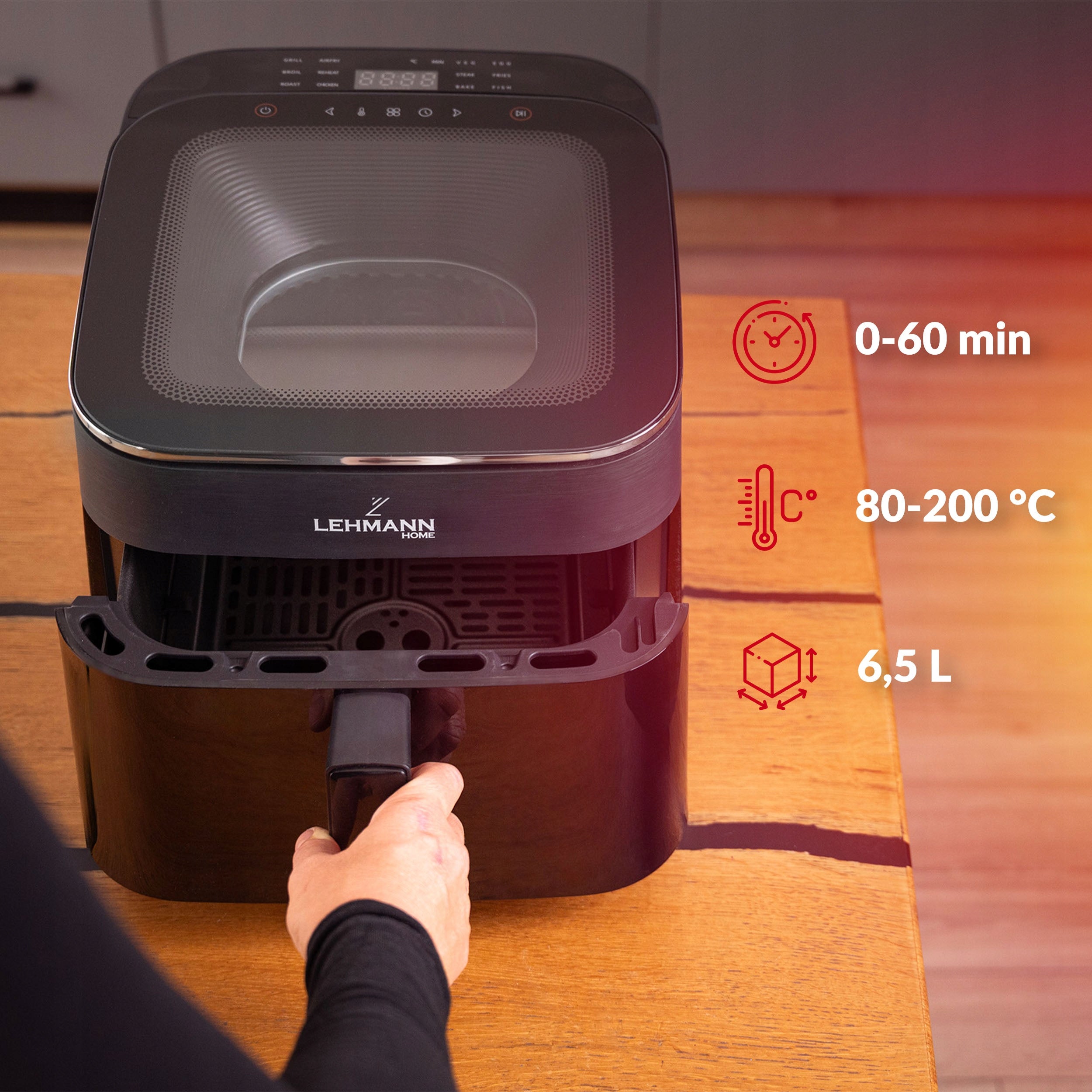 AIR FRYER NON-FAT AIR FRYER 6,5L LARGE BOWL 12 PROGRAMS Model Z OKIENKIEM 360 12x PROGRAMÓW