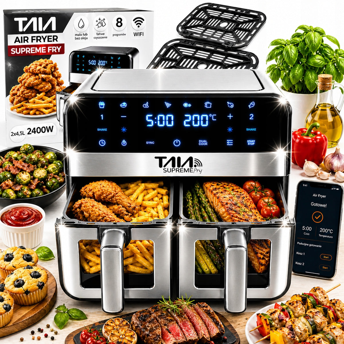 AIR FRYER NON-FAT AIR FRYER 9L 2400W TWO-CHAMBER TAIA SUPREME TURBO