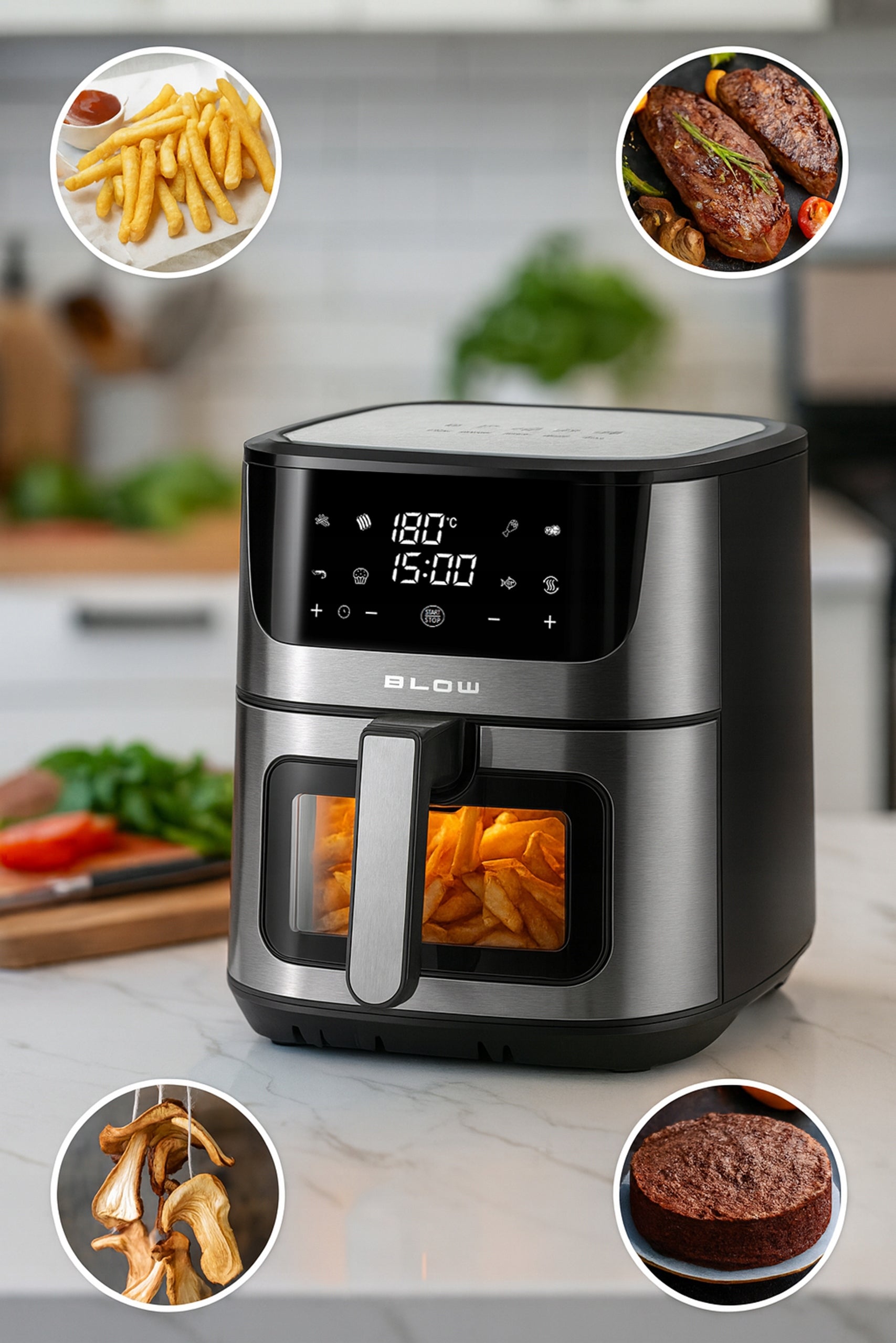 AIR FRYER NON-FAT LARGE BOWL XL 8L 2 HEATERS STRONG 2500W Bowl volume 8 l