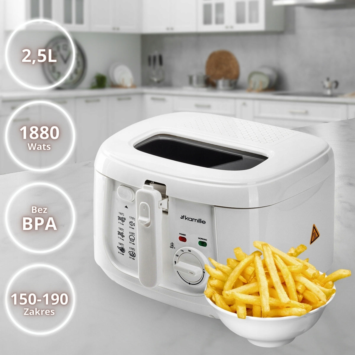 AIR FRYER POWERFUL COMPACT 2,5 L FRIES CHICKENS KAMILLE Manufacturer code KM6811