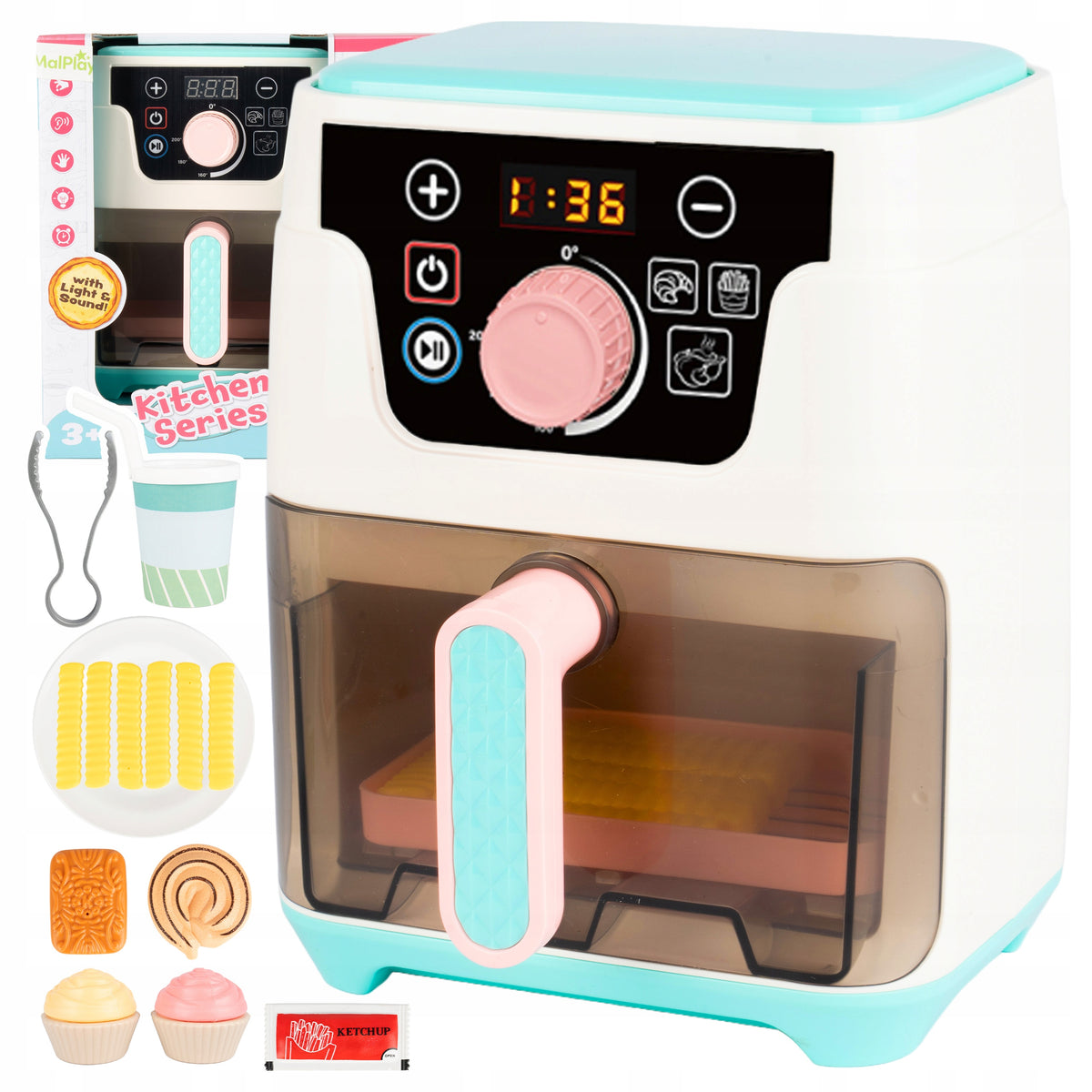 AIR FRYER RETRACTABLE DRAWER LIGHT SOUND ACCESSORY SET 3+