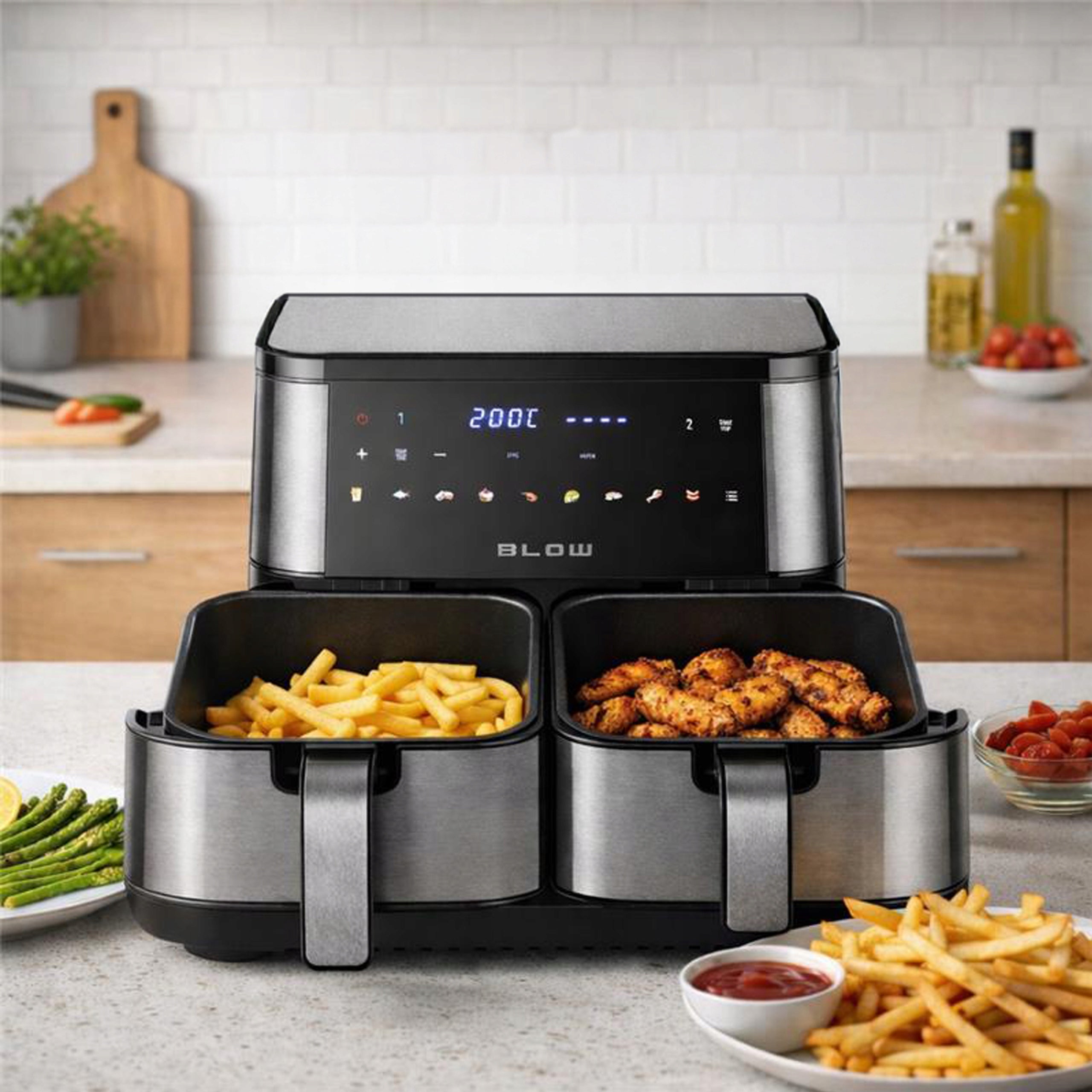 AIR FRYER TWO-CHAMBER AIR FRYER NON-FAT WINDOW 9L XXL STRONG 2600W Manufacturer code 44-601#