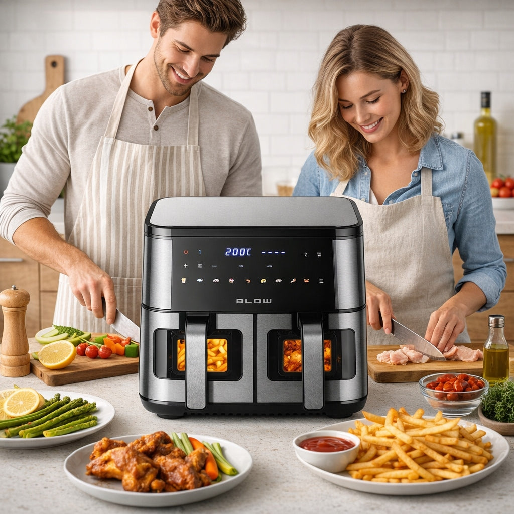 AIR FRYER TWO-CHAMBER AIR FRYER NON-FAT WINDOW 9L XXL STRONG 2600W Model 2 KOMORY 9 PROGRAMÓW 2600W