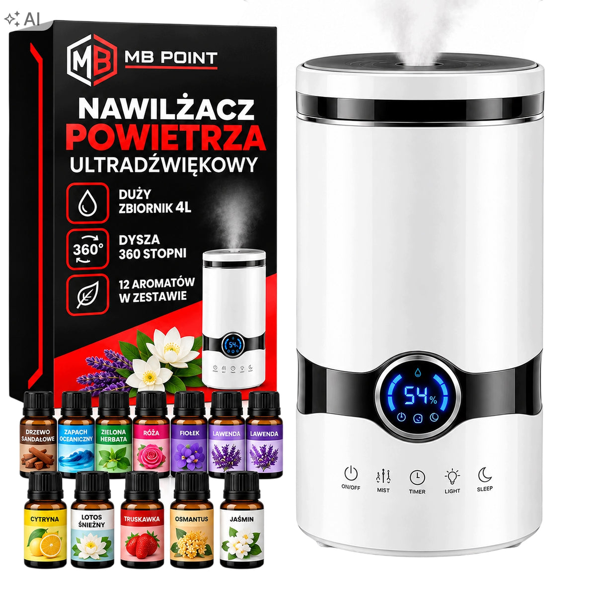 AIR HUMIDIFIER ULTASON DIFFUSER AROMATERIA 12 OILS 3in1 PILOT