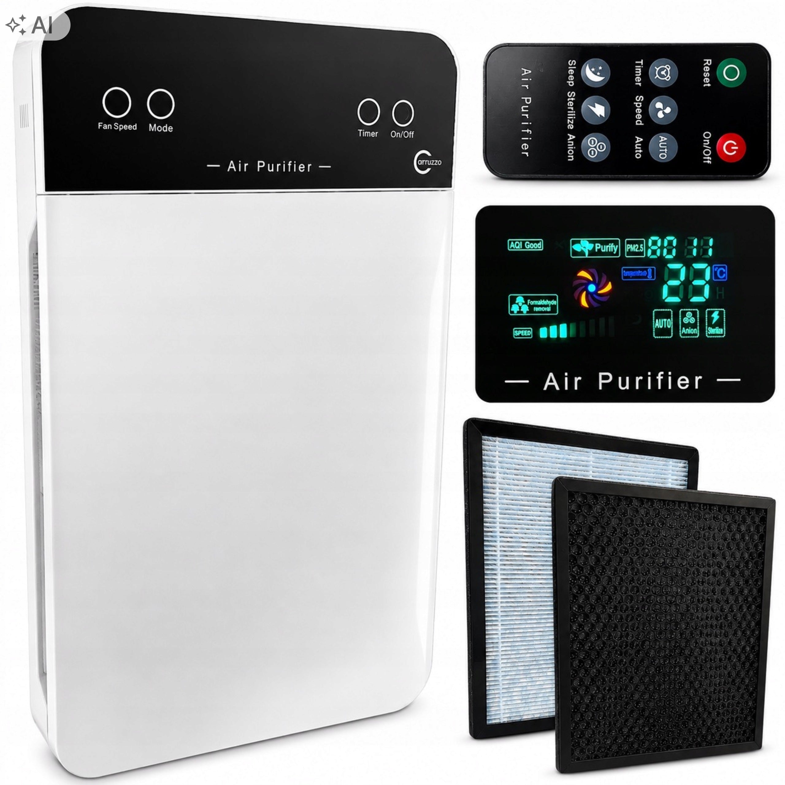 AIR PURIFIER Carruzzo Q34FA + 2x HEPA filter AUTOMATIC IONIZATION