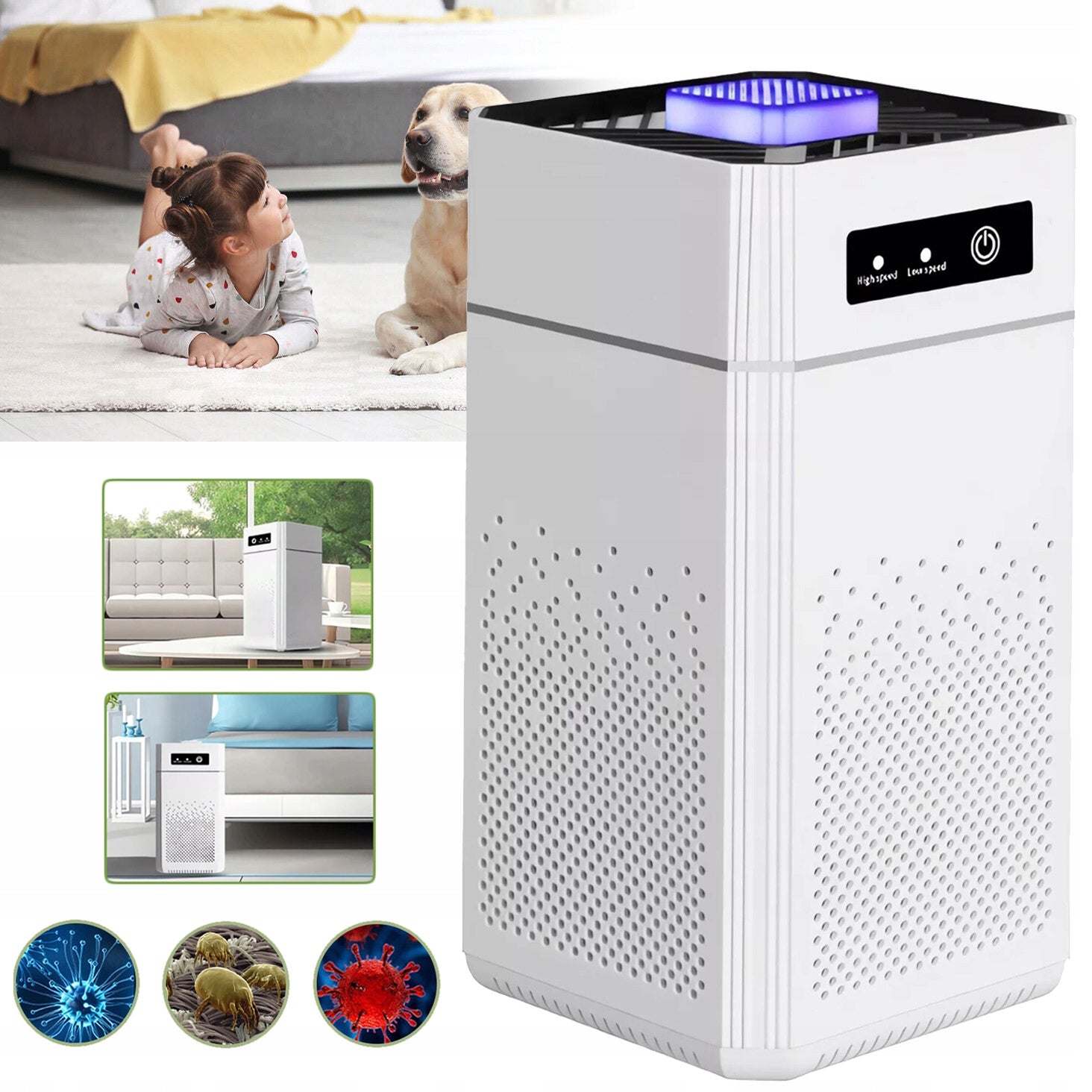 AIR PURIFIER WITH IONIZER LARGE FOR ALLERGY SUFFERERS HEPA IONS H11, USB