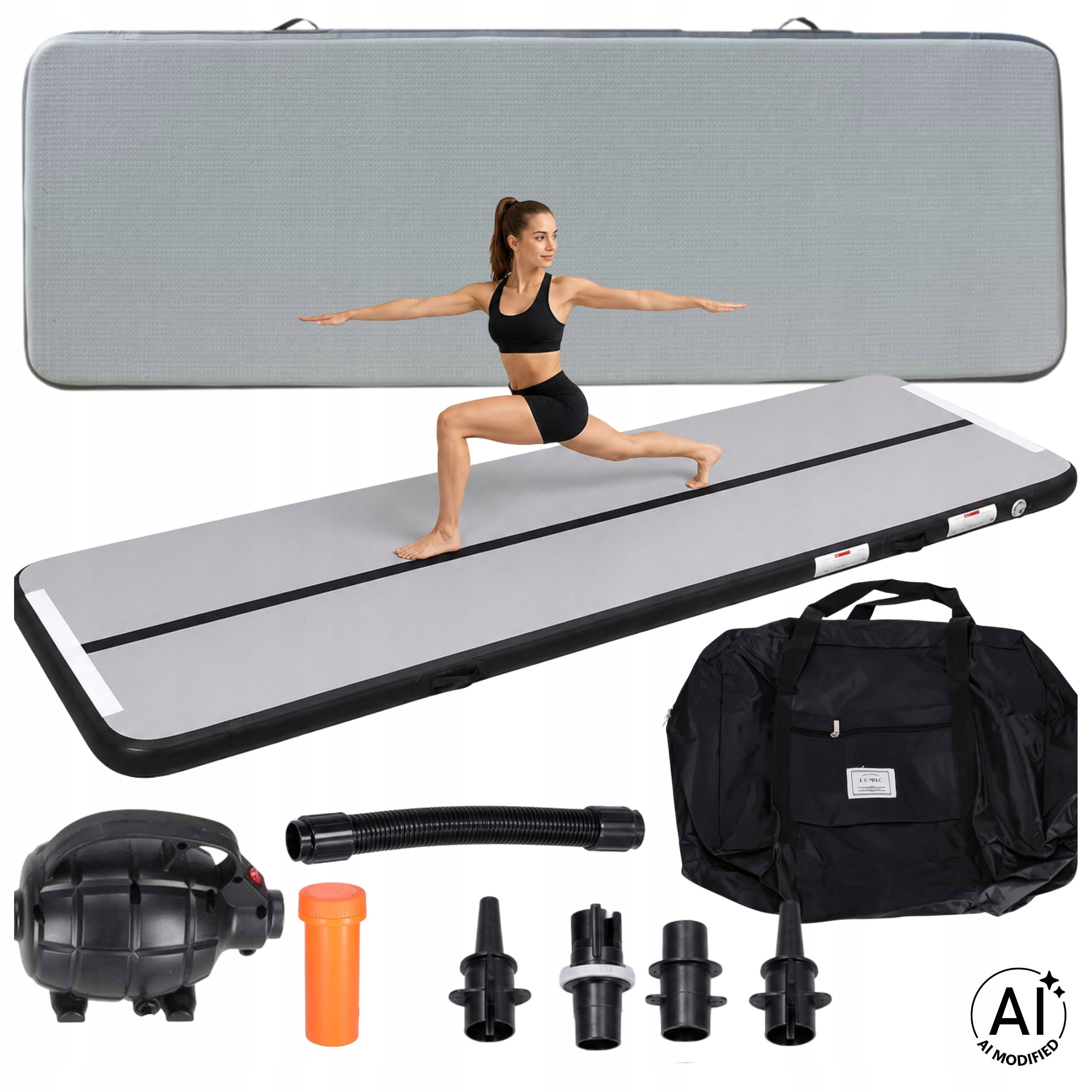 AIR TRACK GYMNASTIC MATTRESS ACROBATICS EXERCISE MAT 3M PUMP GREY