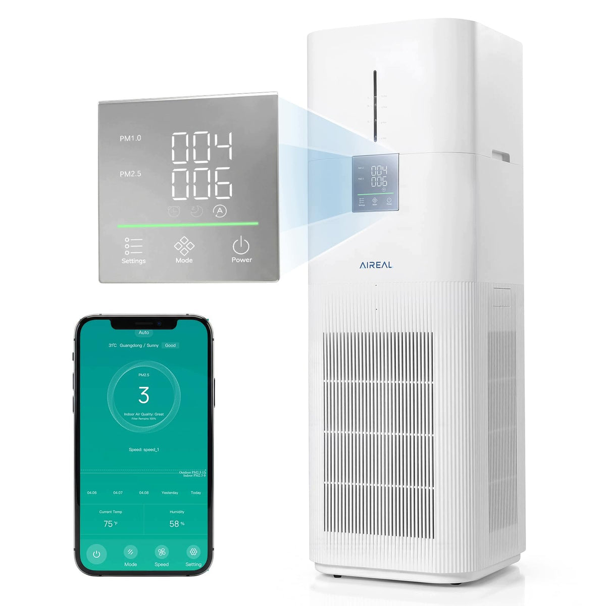 AIREAL AEH800 Urządzenie 2 w 1 oczyszczacz i nawilżacz powietrza Smart WiFi