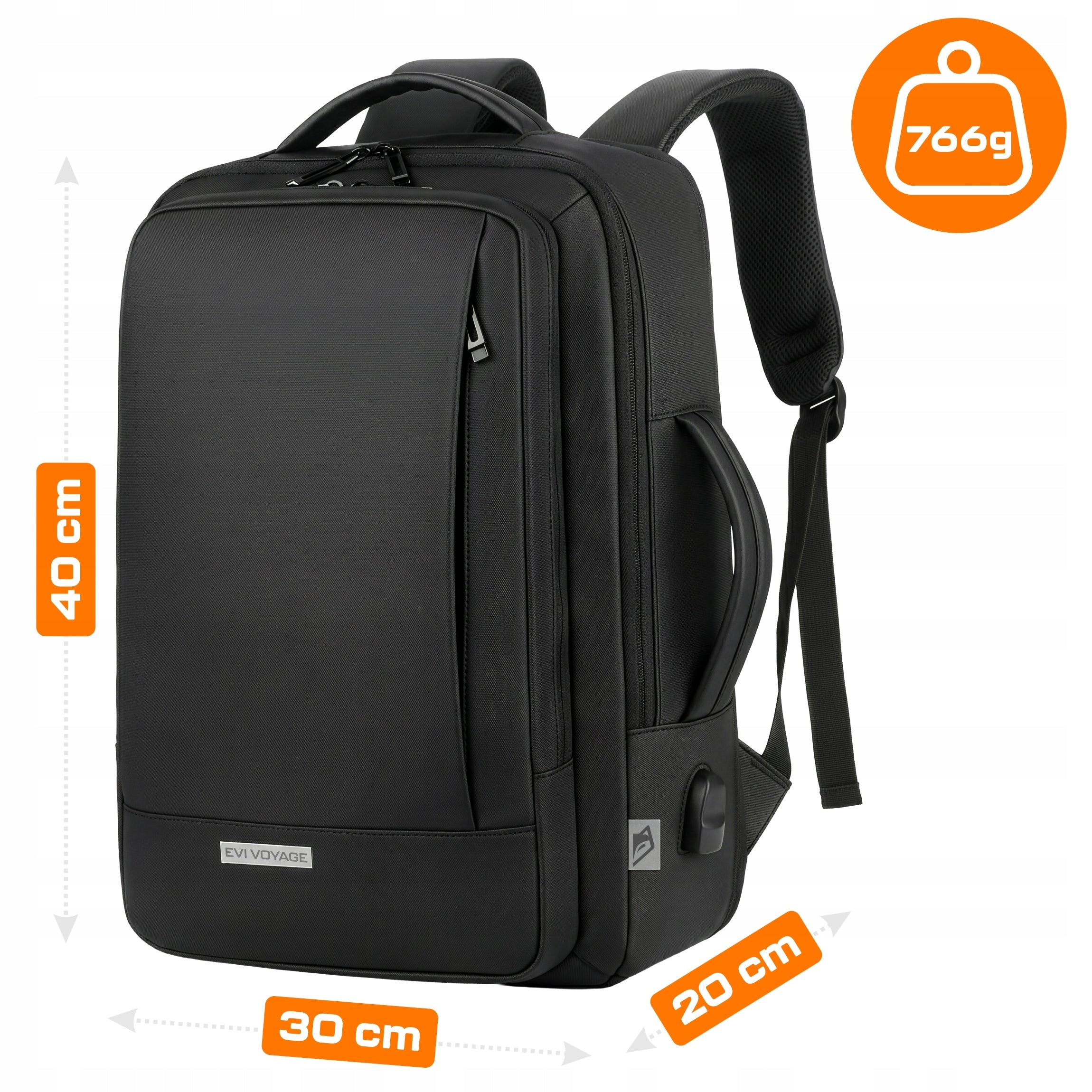 AIRPLANE BACKPACK TRAVEL CARRY-ON LUGGAGE 40x30x20 RYANAIR JET USB BLACK Manufacturer code SHP-1182