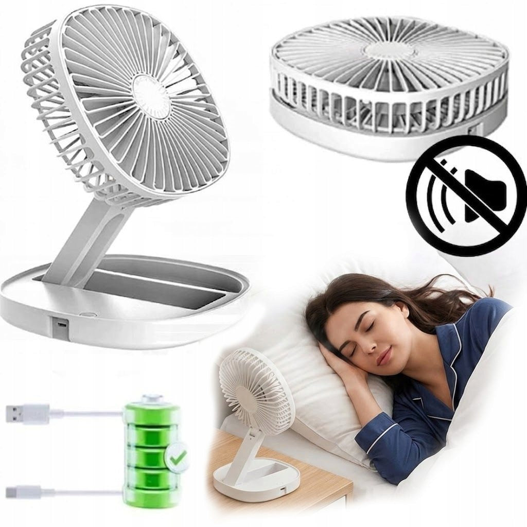 AKU+USB Table Fan Portable WHITE LIGHTWEIGHT WINDMILL QUIET FOLDING