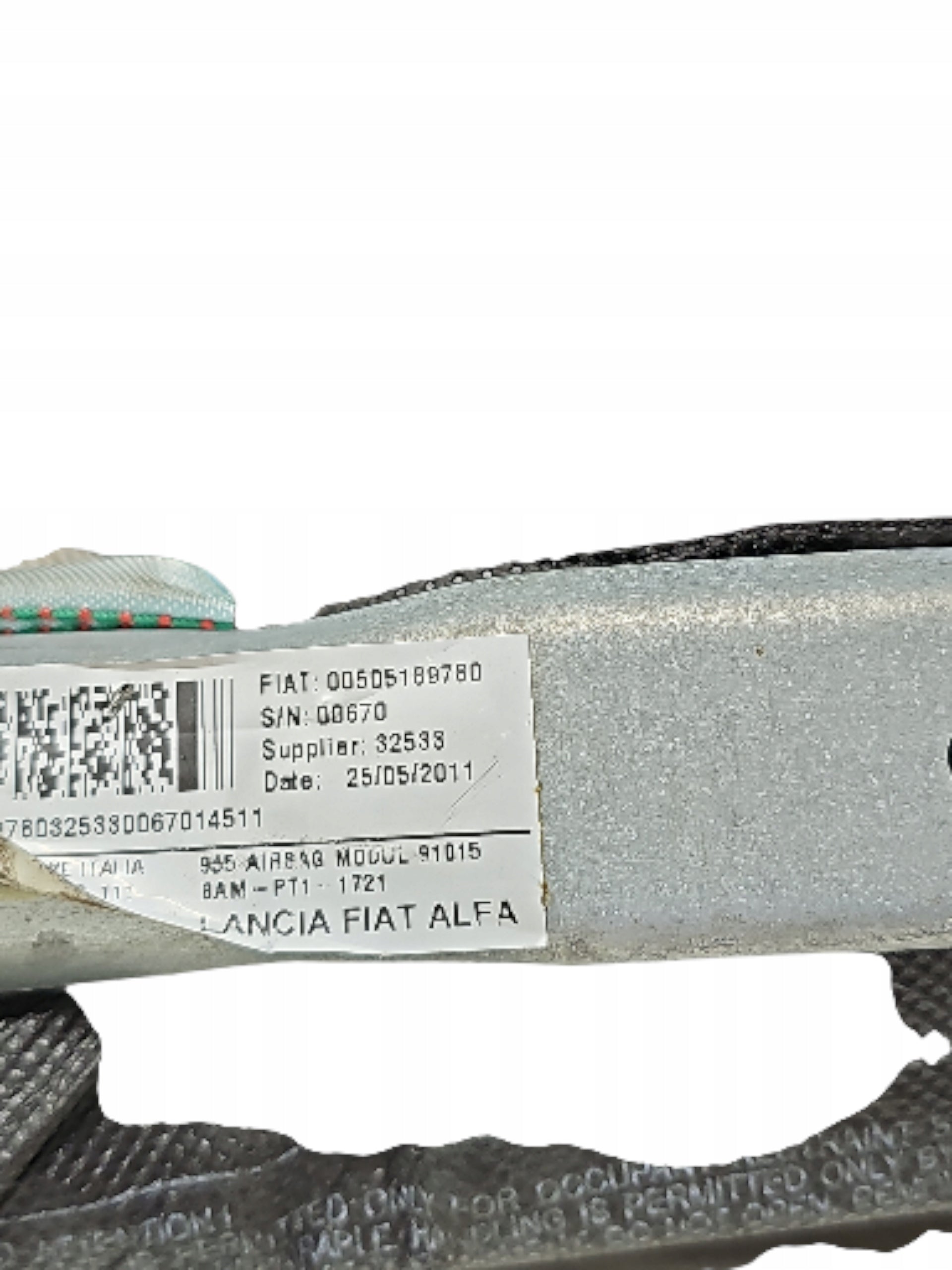 ALFA ROMEO MITO AIRBAG CURTAIN RIGHT 00505189780 Manufacturer code 00505189780