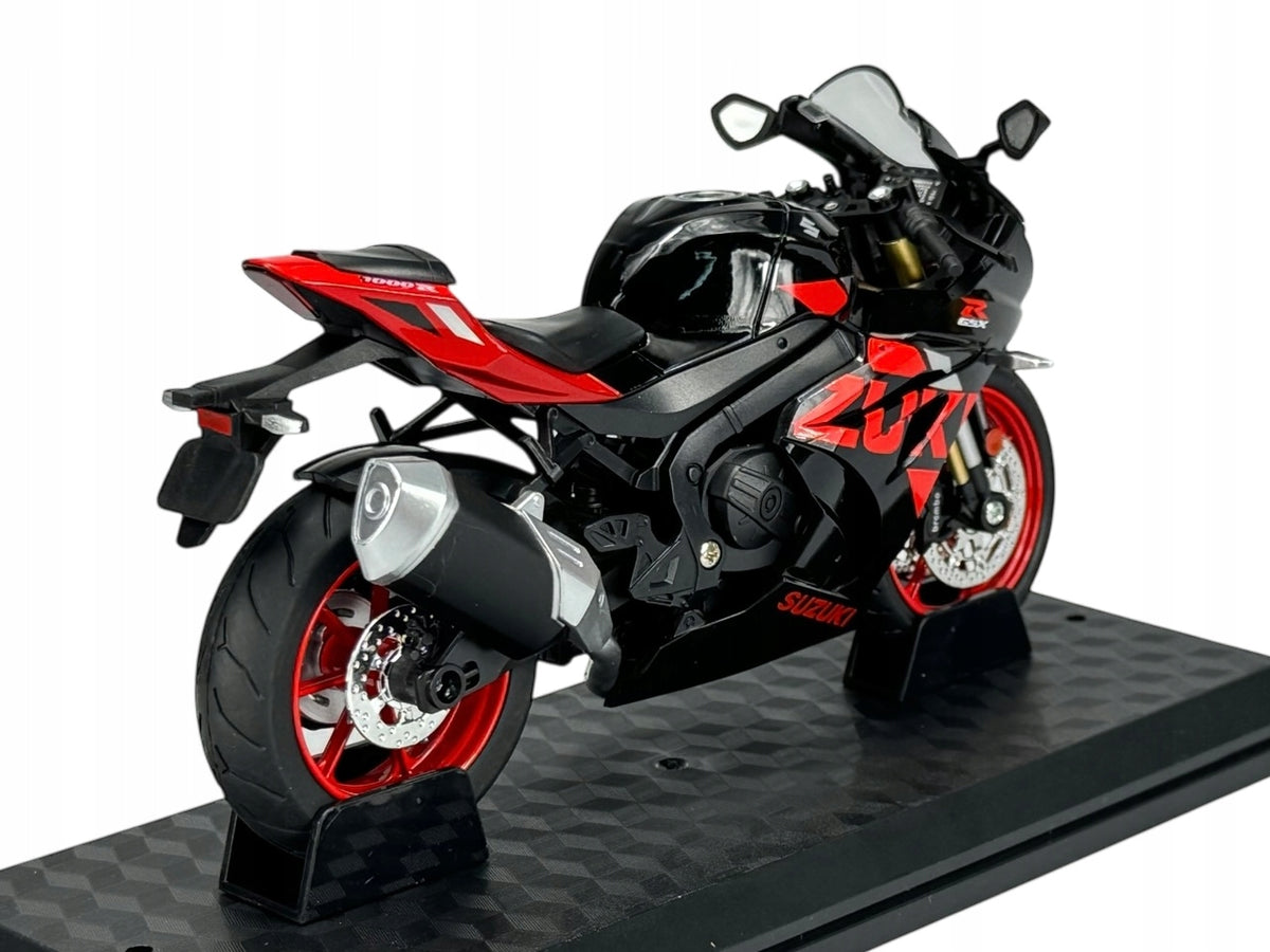 ALLOY CAR SUZUKI GSX-R1000 BLACK 1:12 NEW MOTORCYCLE WITH STAND Minimum kid's age 3